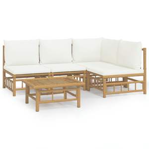 Ensemble de salon de jardin modulaire moyen en bambou blanc crème pour patio, pour meubles d'extérieur - Product Image 2