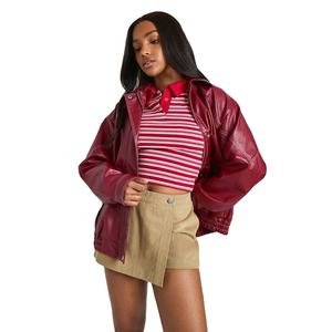 แจ็คเก็ตหนังวัวแท้สำหรับผู้หญิง แบบมอเตอร์ไซค์ ทรงบอมเบอร์ ถักทอ กันน้ำ ระบายอากาศ สำหรับฤดูหนาว บริการ OEM ขายส่ง - Product Image 1