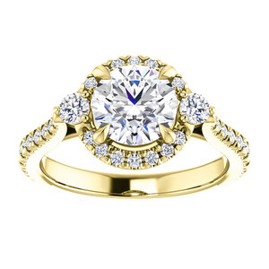 แหวนทองคำแท้ 14k/18k ดีไซน์เนอร์ แหวนเพชรทรงกลมเจียระไนแบบบริลเลียนท์ เพชรเลี้ยงในห้องปฏิบัติการ ดีไซน์แบบคาเธดราล ฮาโล แหวนหมั้นแบบกรงเล็บ สำหรับผู้หญิง - Product Image 3
