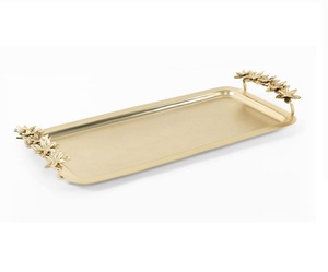 High Selling Rounded Shape <b>Gold</b> Plated Finishing Delicious Food <b>Serving</b> <b>Tray</b> With Brass Border For Indoor And Outdoor usage - Product Image 3