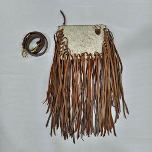 Bohemian Genuine Leather Crossbody <b>Bag</b> With Cowhide Patch And <b>Long</b> Fringes For Daily Use - Product Image 2
