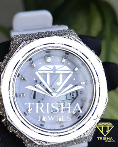 Luxury VVS Moissanite <b>Diamond</b> Blue Gemstone Bezel <b>Watch</b> for Men in 925 Sterling Silver with White Dial - Product Image 2