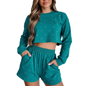High Quality Plain Fleece Women Hoodies Shorts Set Oversized Matching Sweatset Custom Dye Acid Wash Women Hoodies Shorts Set - Product Image 6