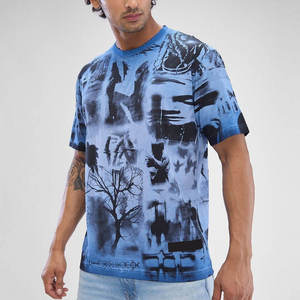 เสื้อยืดผู้ชายทรงเข้ารูป พิมพ์ลายกราฟิกสีน้ำเงิน ผ้าฝ้าย 100% น้ำหนัก 180 กรัม แขนสั้น คอกลม สไตล์ลำลอง สตรีทแวร์ แฟชั่น - Product Image 4