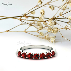 Bague demi-éternité en grenat du Mozambique avec or blanc massif 14 carats, bague de promesse, produits tendance en provenance d'Inde - Product Image 4