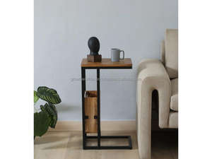 Table d'appoint moderne pour canapé, porte-revues, plateau en bois de manguier, table d'appoint minimaliste pour salon, style industriel - Product Image 2