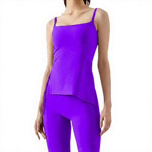 <b>Women</b> Square Neck <b>Sleeveless</b> Solid Color Yoga Workout Wear Breathable Eco-Friendly Quick Dry Regular Fit Front Logo - Product Image 4