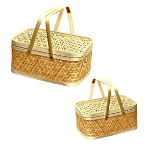 Cesta de Regalo de Bambú Personalizable, Cesta de Frutas con Tapa y Asa para Regalos, Decoración del Hogar, Artesanía de Vietnam - Product Image 1