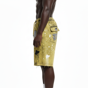 Shorts de Felpa para Mujer con Lavado Ácido, 320 GSM, Algodón y Poliéster, Amarillo Mostaza, Negro, Blanco, Logotipo Estampado, Shorts para Hombre - Product Image 3