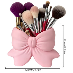 Support de pinceaux de maquillage imprimé en 3D avec grand nœud, organisateur de pinceaux cosmétiques rose mignon avec ruban, porte-stylos Coquette, décoration de bureau de vanité - Product Image 4