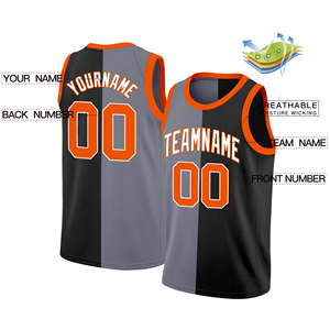 Charcoal and Grey Split Basketball Jersey with Bright <b>Orange</b> Accents Personalized Team Name and Number Football Jersey - Product Image 2
