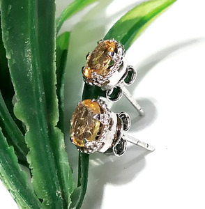 KGN SILVER JEWELLERY HOUSE ต่างหูพลอยซิทรินธรรมชาติสไตล์โบฮีเมียน เงินแท้ 925 รับรองโดยบุคคลที่สาม วินเทจ - Product Image 3