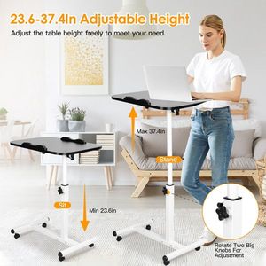 Portable Rolling Laptop Stand 90 Tiltable Overbed Bedside <b>Table</b> Height <b>Adjustable</b> Mobile Computer Cart Mobile Standing Desk - Product Image 1