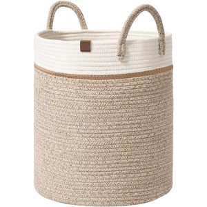 White & Desert Large Cotton <b>Rope</b> Storage <b>Basket</b> with Handle Home Decor Laundry Bin for Blanket Diaper Toy Storage - Product Image 1