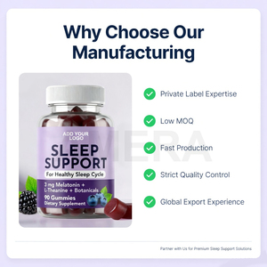 Fabricante de Gomitas de Melatonina para Dormir, 3 mg de L-Teanina, Apoyo Relajante, OEM, Marca Privada, Suministro a Granel - Product Image 4