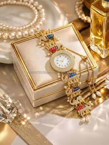 Ensemble Cadeau Festif Artisanal : Montre Éléphant Dorée et Bracelet Perlé pour Adulte – Édition Diwali - Product Image 3