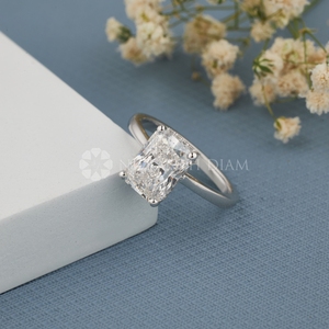 Bague solitaire en diamant taille radiant au design tendance, diamant de laboratoire, or blanc, bijoux fins en diamant pour femme - Product Image 3