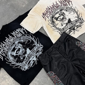 เสื้อยืดแขนสั้นผู้ชายสั่งทำพิเศษ ผ้าฝ้าย 100% พิมพ์ลายดิจิทัล ทรงโอเวอร์ไซส์ สวมใส่สบาย สไตล์วินเทจ ล้างสีซีดแบบซันเฟด - Product Image 3