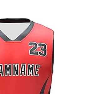 ชุดเสื้อบาสเก็ตบอลสีแดงแบบกำหนดเองพร้อมกางเกงขาสั้น พิมพ์ลายแบบ Sublimation ระบายเหงื่อได้ดี คอวี แขนกุด สำหรับผู้ใหญ่ ทั้งชายและหญิง เหมาะสำหรับทีม - Product Image 4