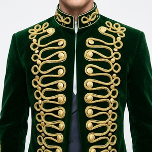 Green Hussar Jacket With Gold Embroidery Stand Collar <b>Double</b> <b>Breasted</b> Formal Winter <b>Coat</b> Short Length - Product Image 4