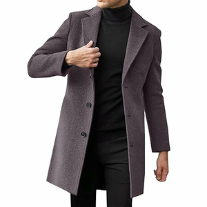 ARTISAN IMPEX <b>Men's</b> Fashion-Forward <b>Long</b> Sleeve Bamboo Fiber Overcoat Stand Collar Single Breasted Closure Muskrat Fur Trim-Fall - Product Image 1