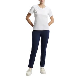 Camisetas de Cuello en V para Mujer con Logotipo Bordado Personalizado, Camisetas Casuales de Verano de Manga Corta, Transpirables, de Algodón, Lisas - Product Image 5