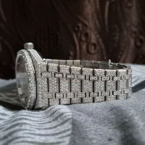 นาฬิกาข้อมืออัตโนมัติควอตซ์โมอิสซาไนต์สีน้ำเงินขายดี ประดับเพชรเต็มหน้าปัด สไตล์ฮิปฮอป แฟชั่น ขนาด 40 มม. ตัวเรือนสแตนเลส - Product Image 1