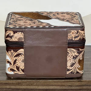 Nouvelle boîte de rangement pour bijoux en cuir artisanal de style western, boîte de rangement de luxe en cuir de vachette avec fermeture à glissière, étui de voyage pour maquillage - Product Image 5
