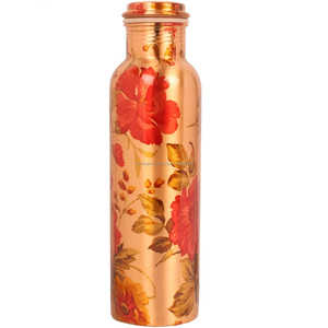 Bouteille de verre en cuivre écologique avec émail floral naturel en métal jetable pour les bienfaits de la santé ayurvédique - Product Image 1