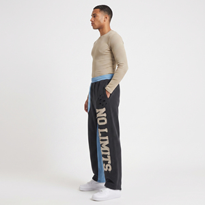 Pantalon de survêtement homme en molleton 100% polyester, coupe droite, taille mi-haute avec cordon de serrage, style streetwear, effet vieilli avec broderies, hiver - Product Image 3
