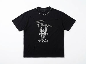 Black Rhinestone <b>Angel</b> Print Men's T-Shirt 100% Cotton Heavyweight Knitted Regular Fit Short Sleeve O-Neck Casual Streetwear - Product Image 1