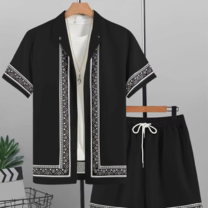 Fully Customizable Autumn Men's Casual 2-Piece Summer Sets Short Sleeve Button T-Shirt and Varsity Shorts 100% Cotton <b>Track</b> <b>Suit</b> - Product Image 1