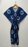 Kaftan Nouvelle Collection Fait Main en Coton Écologique Robe Longue Bohème Respirante Lavable Col en V Kimono Tie-Dye Fait Main