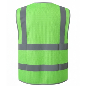 เสื้อกั๊กนิรภัยแบบมองเห็นได้ชัดสำหรับผู้ชาย สีเขียว ตาข่าย ซิปด้านหน้า กระเป๋าหลายช่อง แถบสะท้อนแสง สวมใส่สบายในฤดูร้อน - Product Image 4