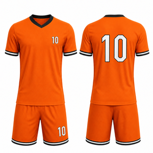 Uniforme de Fútbol Naranja Más Vendido |   Elegante Conjunto de Fútbol con Detalles en Negro en Contraste |   Conjunto Deportivo Clásico con Rayas en los Puños - Product Image 3