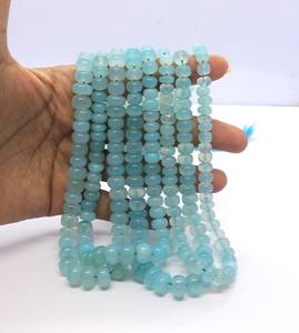 Cuentas de Calcedonia Azul Agua Natural en Forma de Rondelle Lisa de 7-10 MM, Cuentas de Piedra Preciosa de Calcedonia Azul Agua en Forma de Rondelle de 16 Pulgadas para Joyería - Product Image 1