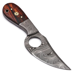 Cuchillo de caza para exteriores de acero de Damasco con espiga completa y mango de madera, para desollar ciervos, con orificio para el dedo, personalizable OEM - Product Image 4
