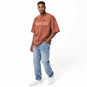 Custom Printed Acid <b>Wash</b> Men's T-Shirts 100% Cotton Oversized Breathable Casual Short Sleeve 220g Eco-Friendly Silk <b>Screen</b> - Product Image 1