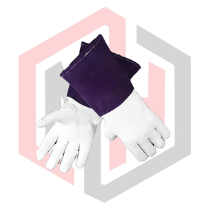 ถุงมือหนังพรีเมียมสำหรับงานเชื่อม TIG ป้องกันไฟฟ้าสถิต ทนความร้อน ขอบสีน้ำเงิน คุณภาพสูง ป้องกันอัคคีภัย OEM ขนาด 16 นิ้ว - Product Image 2