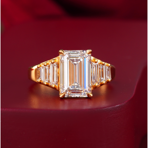 18K Rose Gold Emerald Cut Lab Grown Diamond Graduated <b>Ring</b> with 18K White Plating & Baguette Side Stones-Size <b>Resizable</b> - Product Image 5