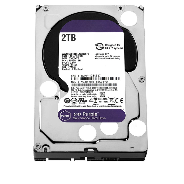 New Purple 2TB 3.5 Inch SATA 6Gb/s 5400RPM 64MB Cache Internal Hard Drive WD20PURX Metal High Reliability Video Storage Drive