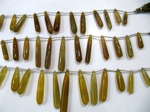 Cuentas de Cuarzo Calcedonia Natural Marrón Cerveza de Alta Calidad, Lisas y en Forma de Lágrima, de 22-50mm, Vendidas por Hilo de 8 Pulgadas de Largo - Product Image 2