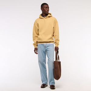Sweat-shirt à capuche oversize pour homme de haute qualité, couleur unie, en molleton, décontracté, jaune, coupe classique, pour l'automne - Product Image 4