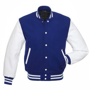 <b>Top</b> Trending Men's Blue Wool Body Varsity Jackets Custom Wholesale Baseball Bomber with Leather Sleeves Embroidery Decoration - Product Image 1