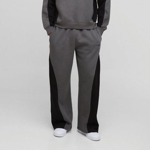 Ensemble de survêtement à capuche gris et noir pour homme, coupe droite, manches longues, style streetwear décontracté, 100 % coton élastique - Product Image 4