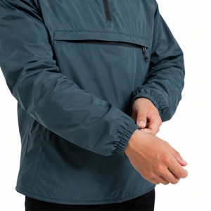 Men Windbreaker <b>Jacket</b> Dark Color Lightweight Outerwear Hooded Anorak Style Front Utility Pocket Modern Outdoor Look - Product Image 5