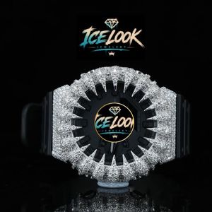 Reloj de Lujo ICE LOOK con Diamantes, Caja Redonda de 40 mm con Pedrería, Cuarzo Analógico, Correa de Goma con Hebilla para Hombre - Product Image 1