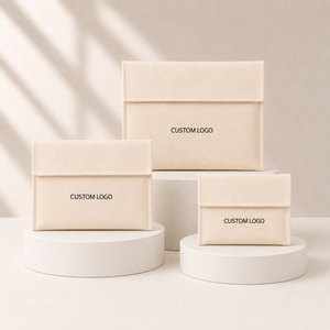 Meilleures pochettes d'emballage en coton personnalisées avec logo, fermeture à cordon, beige, pour bijoux, montres, lunettes, organisateur recyclable pour boucles d'oreilles et bracelets - Product Image 4