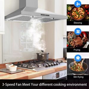 Cappa da cucina convertibile da 30 pollici in acciaio inossidabile, 450 CFM, senza condotto/con condotto, luce LED, deflettore, cappa aspirante da 30 pollici - Product Image 2