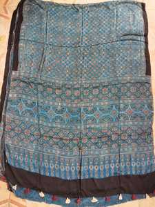 AJRAKH NATURAL HANDBLOCK PRINTED SAREE PURE MODAL SILK <b>FABRIC</b> PREMIUM EXPORT QUALITY MATERIALS AVAILABLE IN STOCK WHOLESALE - Product Image 4